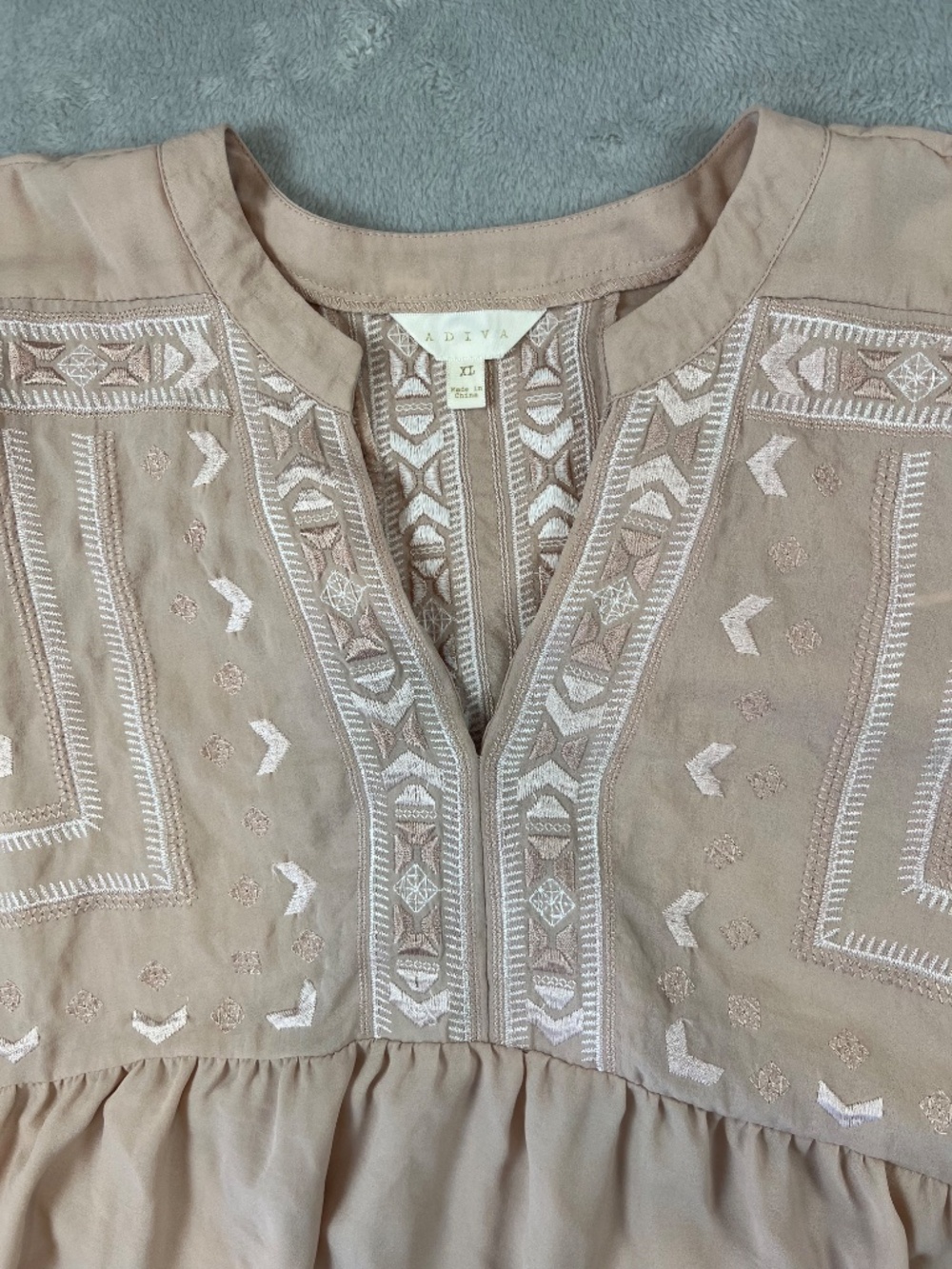Adiva sz XL Light Neutral Blouse Bohemian Cottagecore Embroidered Romantic - Picture 4 of 13